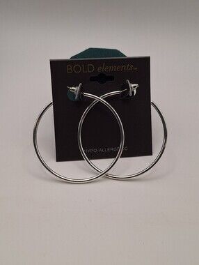 NWT BOLD Elements Silver Tone Large Hoop Earrings Hypoallergenic